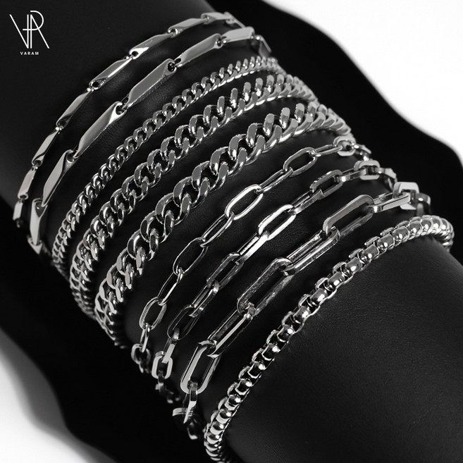 VARAM 서지컬스틸 변색없는 데일리 실버체인팔찌