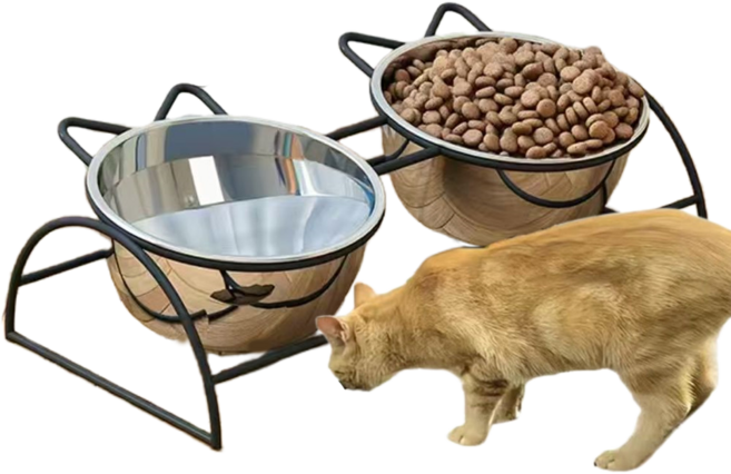 스테인레스 스틸 고양이 밥그릇 2구 전복방지 고양이물그릇 개밥그릇 애견식기 2pcs, 블랙, 14.7*7.6cm*2개