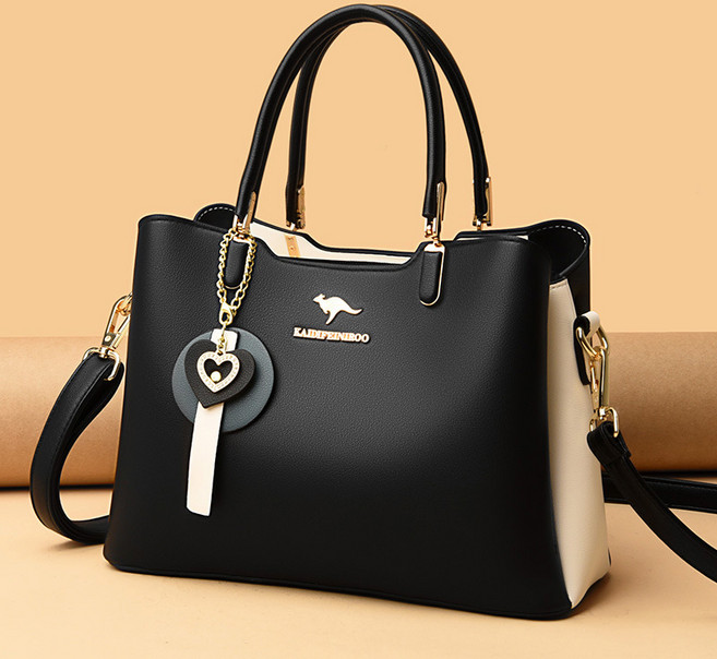 SHOPPI 여성 가죽 배색 미디움 토트백 숄더백