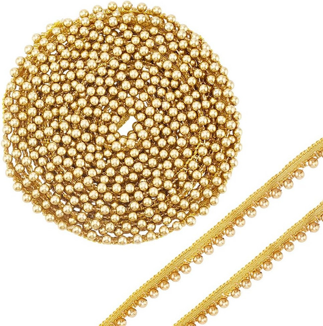 골드 레이스 리본 비즈 테슬 장식 의류 가방 핸드메이드 액세서리 소품 12mm 폭, 금색, 1롤