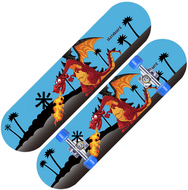 兒童楓木青少年四輪滑板男女雙面卡通雙翹板2808平板skateboard, 1個, 火龍