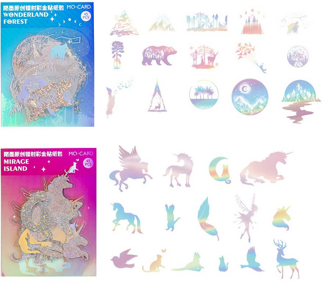 올리브파티 스파클 글리터 홀로그램 다꾸 방수 스티커 45P 세트, 포레스트세트+미라클세트