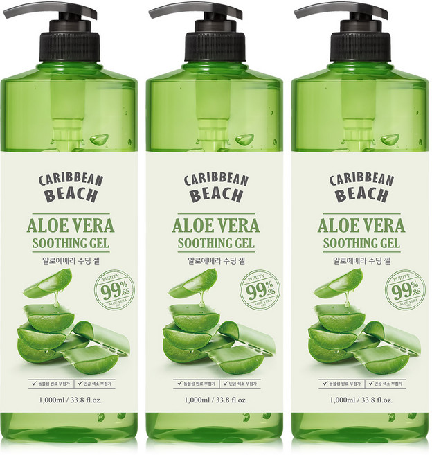 캐리비안비치 대용량 알로에 수딩젤, 1L, 3개