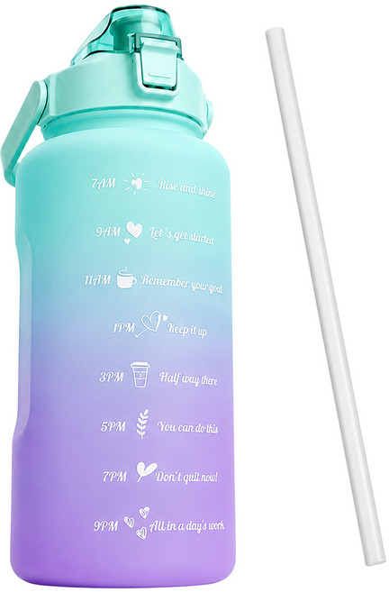 니코리 대용량 대형 물통 빨대 포함, 1개, 2L, 그린