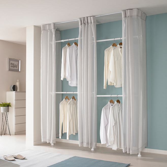 무타공 이지온 고정식 드레스룸 시스템 커튼 설치형 행거 튼튼한 행거 모음, 옵션.1 EO-S314 폭1.8~2.2m, 그레이