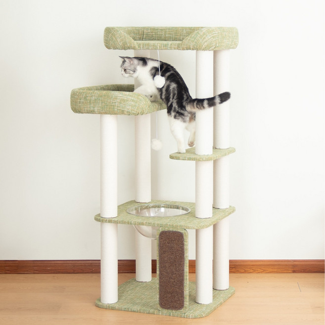 캣타워 5단 고양이타워 모던 스크래쳐 심플 프리미엄 대형 침대 마포소재 높이 135센치 강화 바스켓 투명해먹 고양이나무 캣트리 고양이용품 전망대 회색 초록색 초록, 1개, 마포 초록색