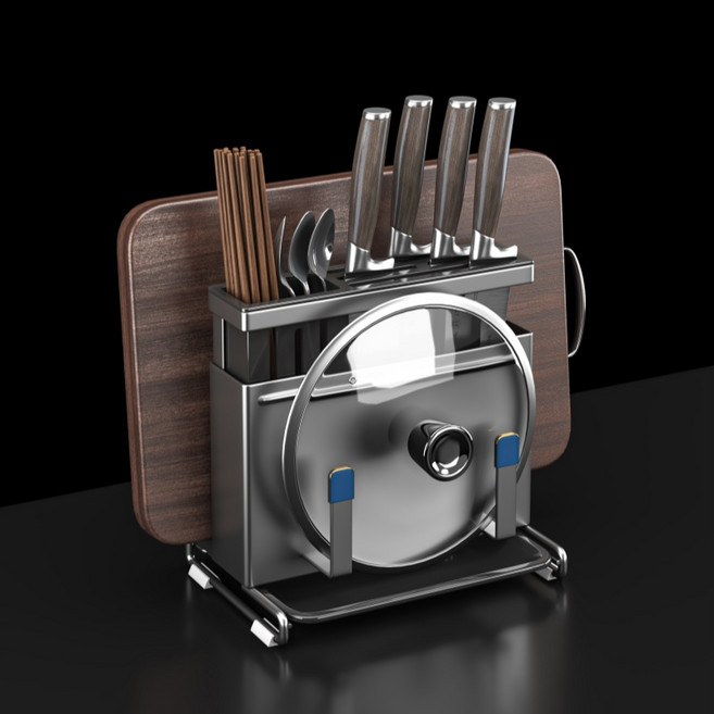 란몰 304스텐 칼꽂이수저통 도마 냄비뚜껑 올인원거치대, 1개, 그레이