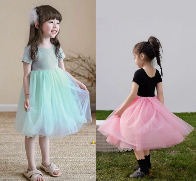 하와즈 라운드넥 반팔 콤비 샤 무지 원피스