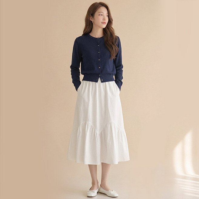 드마엘 조젯 A라인 밴딩 프릴 캉캉 롱스커트 (2color)+델로나