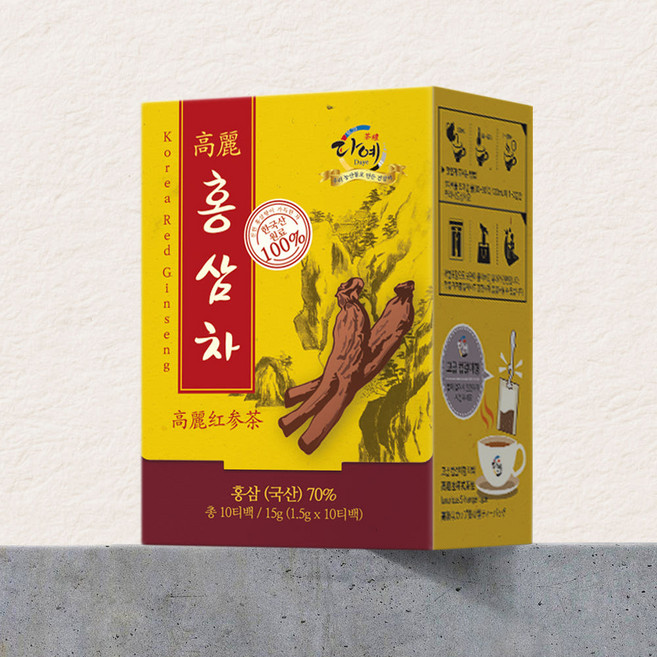 [본사직영] 다예 100% 국산 우려먹는 고려 홍삼차 개별포장 사각티백, 6개, 10개입, 1.5g
