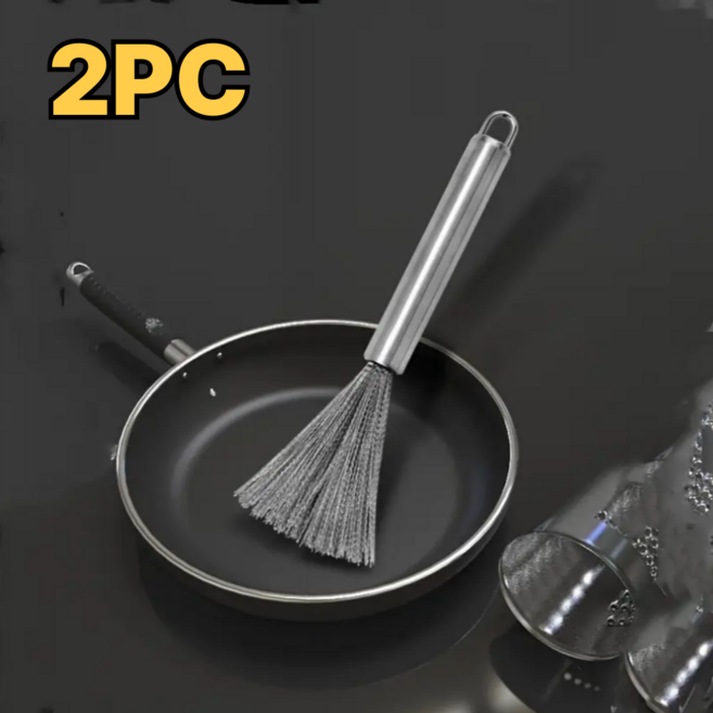 다용도 스테인리스 손잡이 냄비 세척 브러시 2P 세트, 2개, 실버