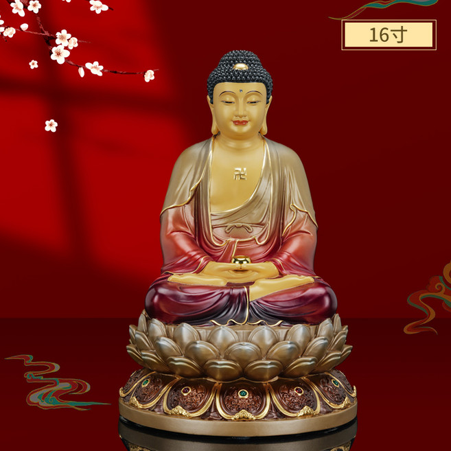 臺灣彩銅擺件彌勒佛地藏王觀音菩薩釋迦牟尼藥師佛像供奉, 釋迦牟尼16寸純銅紅古彩工藝