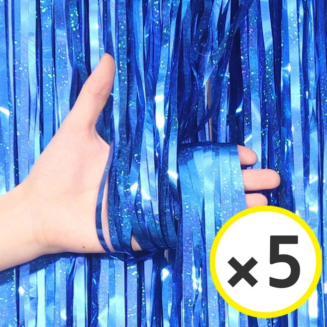 생일파티 용품 파티커튼 42컬러 홀로그램/새틴 무광/파스텔/샤이니 포토존 소품 은박 수술 가랜드 커튼 [에브리띵스마일], 홀로그램 블루, 5개