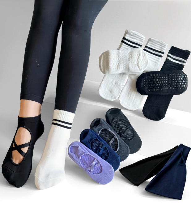 티무 논슬립 여자 필라테스 양말 미끄럼방지 요가 양말+여성 스포츠 헤어밴드 11개세트