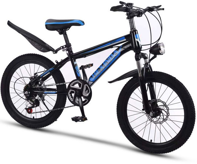 HXD 兒童自行車 變速山地自行車, 1個, 碟剎黑藍色變速+禮包+貨架+大燈18寸適合身高115-130厘米