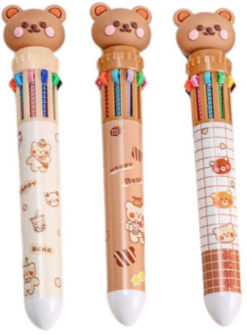 엠엠비 곰돌이 피큐어 10색 볼펜 0.5mm 3종 랜덤발송 세트, 곰돌이 피큐어 랜덤색상 3개 1세트