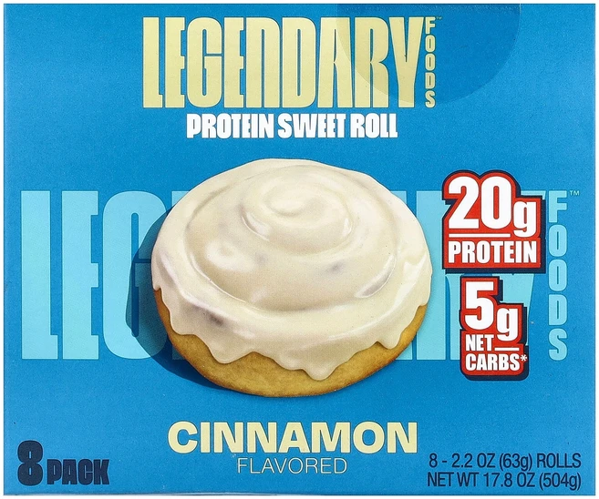 Legendary Foods 프로틴 스위트 롤 시나몬 8개입 각 63g(2.2oz) Foods (레전더리 푸드), 63g - 쿠팡