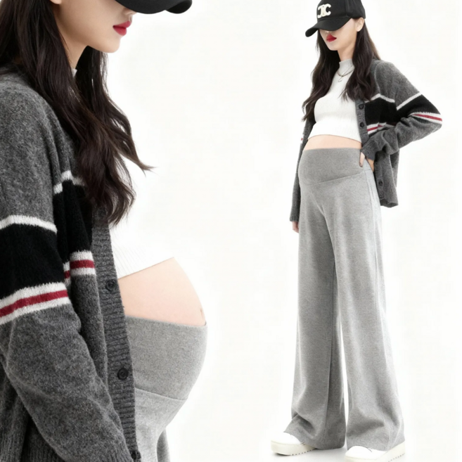 컬러인베리 임산부 복대형 와이드 니트 팬츠