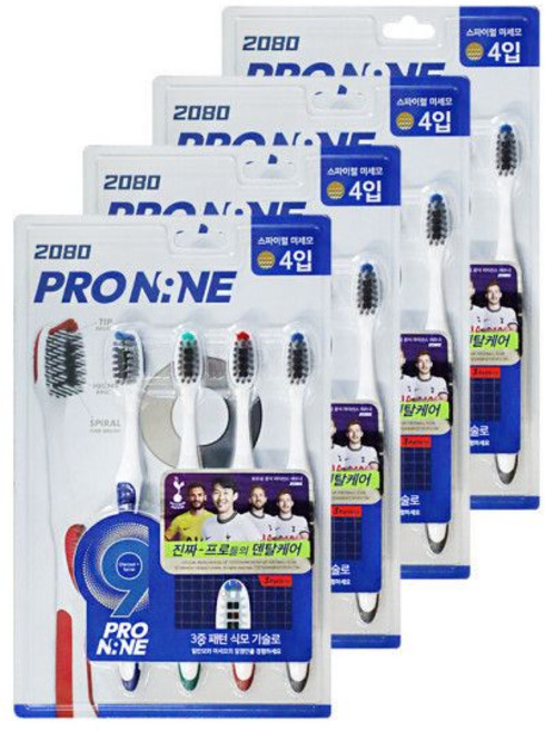 애경 2080 프로나인 칫솔 스파이럴 미세모 4입 8개 양치