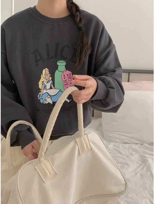 러브와이즈 엘리스 맨투맨 양기모 프린팅 라운드 긴팔 여성 나염