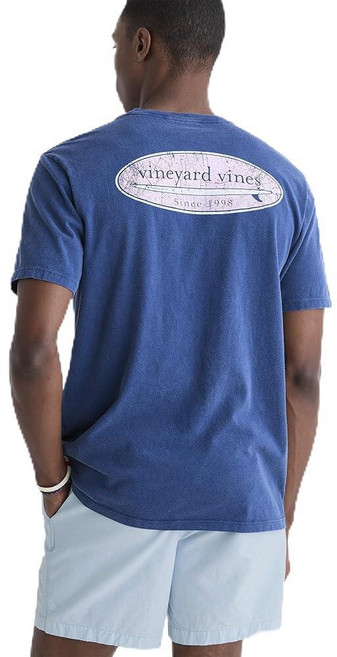 Vineyard Vines 남성용 드리프트 다이 클래식 디스트레스드 서핑 로고 박스 반소매 포켓 티 Moonshine M 366397