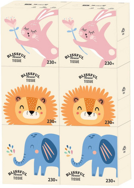 복이많은집 정사각 미니 각티슈 230매 6입, 6개