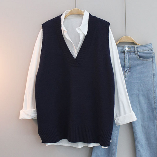 루즈핏 언발 니트 조끼 빅사이즈 오버핏 여성용