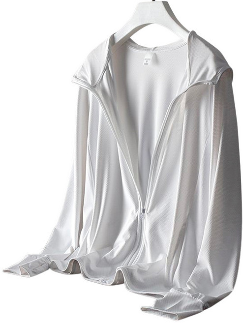 로로비 여성 자외선 차단 래시가드 후드 집업 자켓, 화이트