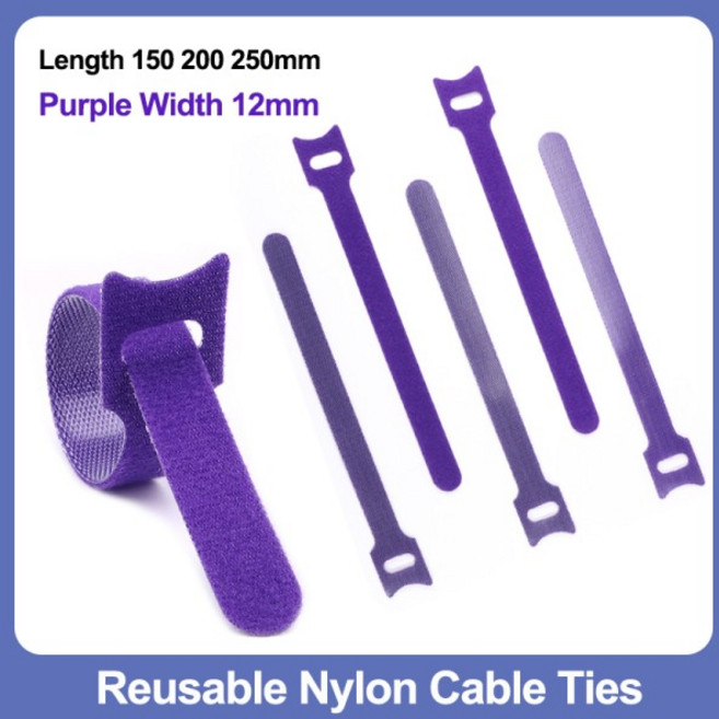 보라색 재사용 가능한 나일론 케이블 타이 조정 가능한 코드 타이 고정 케이블 관리 스트랩 후크 루프 코드, 02 12mm x 150mm, 01 CHINA, 01 10pcs