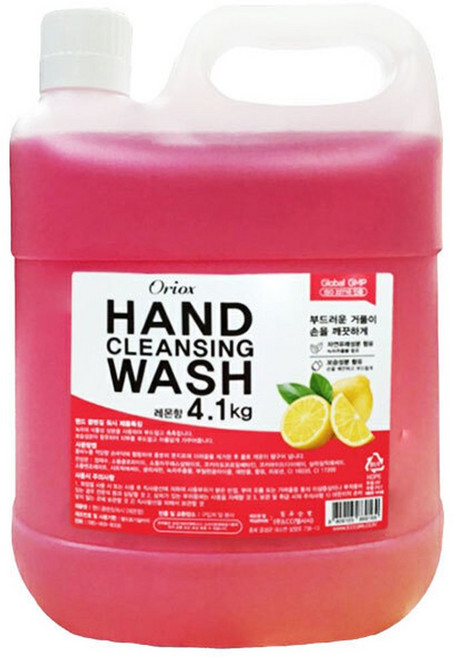 오릭스 물비누 레몬향 4L(4.1kg) 4개입 1박스 핸드워시 손세정제 주방 욕실 관공서 마트 백화점 업소용, 4.1kg, 4개