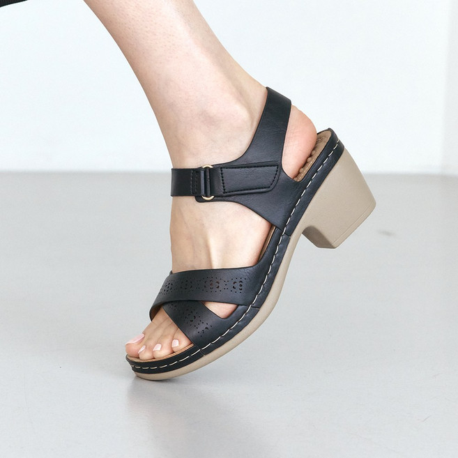 슈리오 여성 발편한 쿠션 가벼운 통굽 샌들 6cm