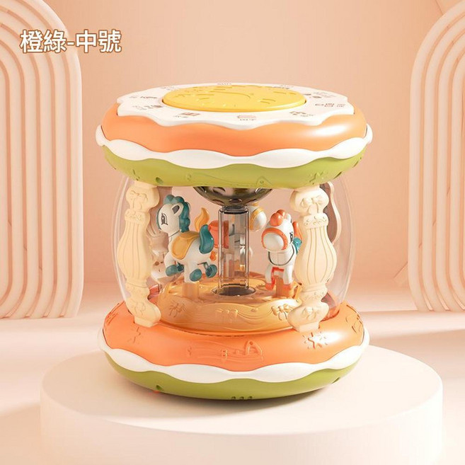 兒童手拍鼓帶麥克風早教音樂玩具, 木馬中鼓 橙綠 充電 644個內容, 1個