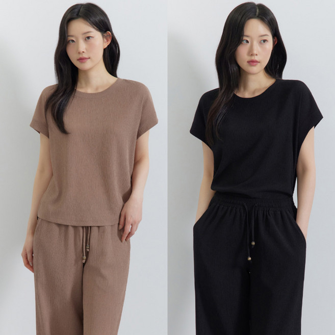 지센 [달성점] 여름신상 정품 26SS 여성 주름 셋업 반팔 티셔츠 LCTSQ471