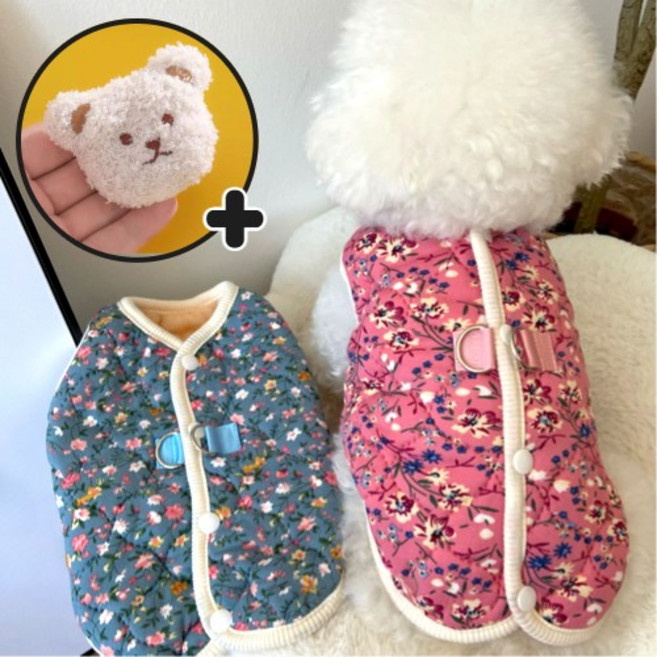 미르펫 귀염뽀짝 강아지 할머니 조끼 겨울옷 하네스, 1개, 분홍다솜