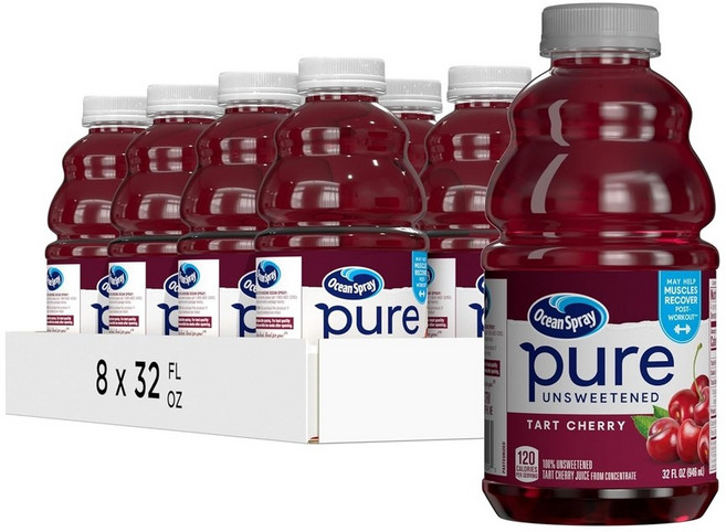 Ocean Spray 순수 무가당 크랜베리 농축액 추출 100% 크랜베리 주스 32fl oz 병 (8팩), 1박스, 946ml