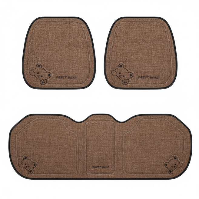 더반디 스위트 곰돌이 사계절 인테리어 자동차 방석 앞좌석 뒷좌석 세트, 1세트, 스위트 브라운