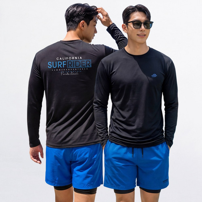 서프라이더 남성 상하의 2장세트 래쉬가드+레깅스반바지 자외선차단 체형커버 루즈핏 빅사이즈 5color /SURFRIDER