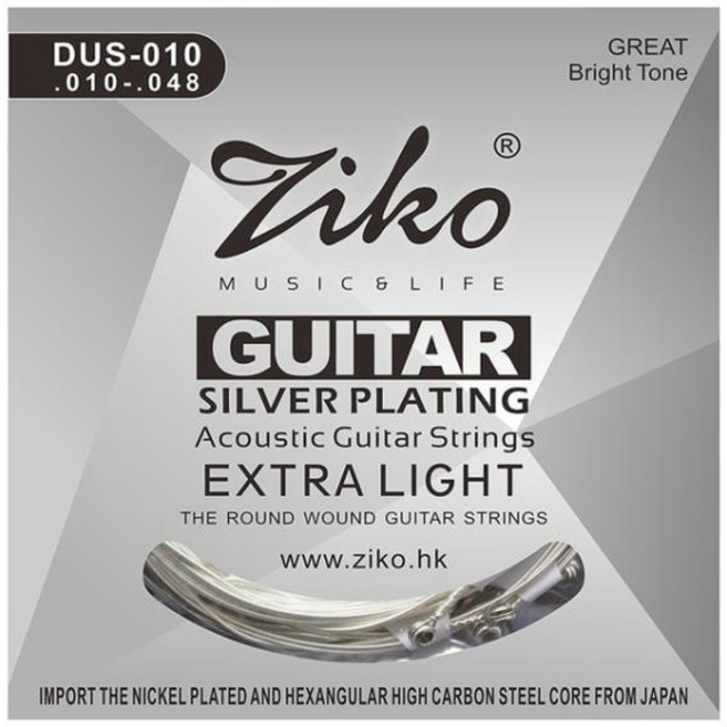 Ziko Dus 시리즈 어쿠스틱 기타 줄 육각형 탄소강 코어 실버 도금 상처, [01] Acoustic Guitar Stri, 01 silver Dus010, 1개