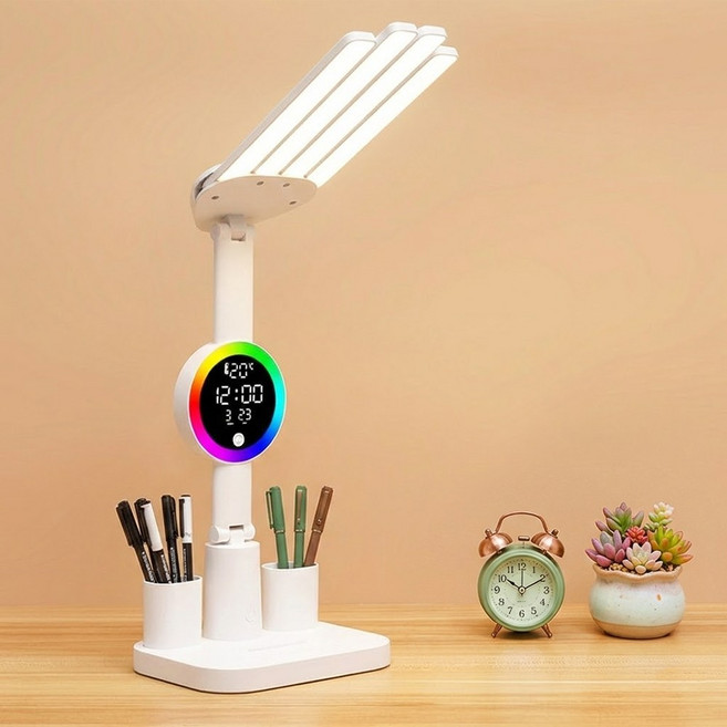 VANKIN LED 스탠드 조명 4헤드 접이식 LED 램프 시간 표시 기능 led독서등 청색광 차단, 화이트