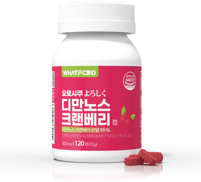 왓푸드 요로시쿠 디만노스 크랜베리 정 (600mg), 실속형(본품만), 1개, 120정
