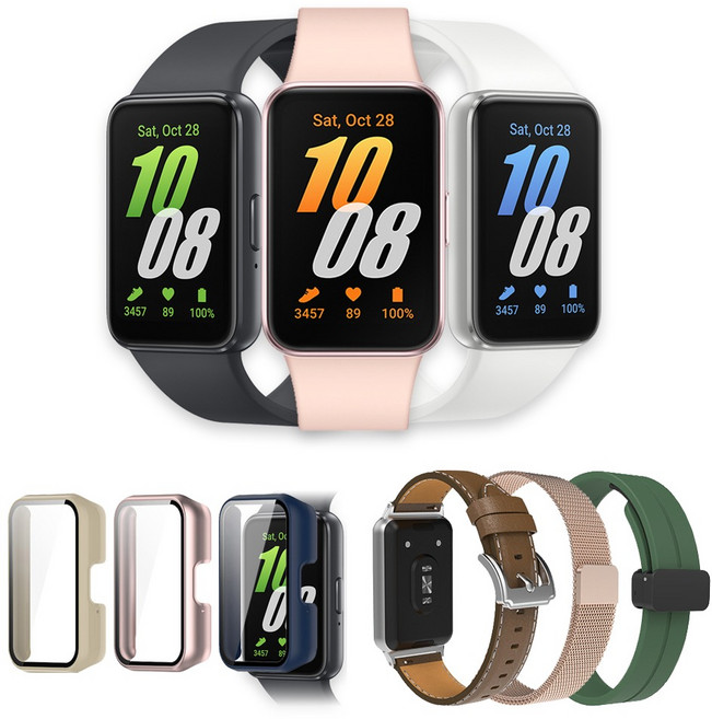 삼성 갤럭시 핏3 (강화유리 하드 케이스+랜덤 스트랩 패키지), 블루투스, 4cm, 핏3 핑크골드+케이스 글로시 핑크+랜덤 스트랩