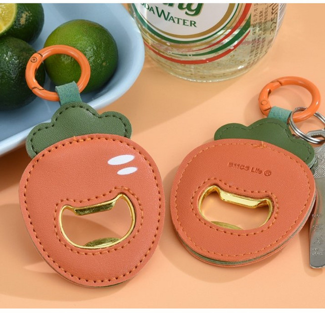 프라홈 귀여운 오프너 병따개 겸용 가죽 키링 키홀더, 당근, 1개, 주황색