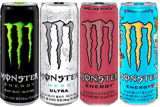 몬스터 355mlx24캔(그린+울트라+파이프라인+망고로코 6캔씩 혼합), 1세트, 355ml