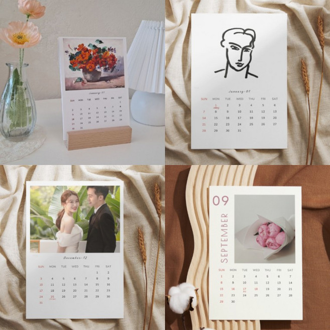 2026년 달력 감성 인테리어 탁상 명화 원목받침대포함 주문제작가능, 1개, 감성달력-03.밝은하늘