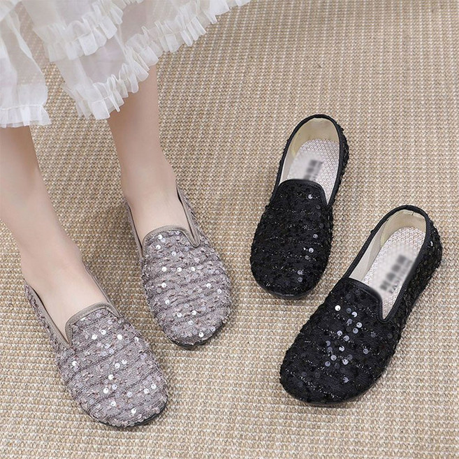 TKX 여성 편안한 평평한 신발 반짝이 스팽글 캐주얼 슈즈 예쁜단화 캐주얼