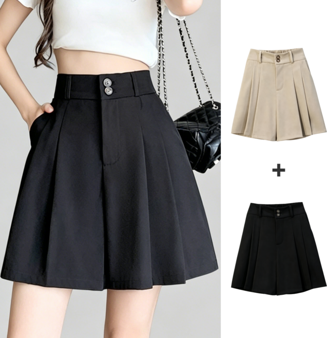 NUNUHANA 1+1 여성 하이웨스트 뒷밴딩 빅사이즈 5부 정장 반바지