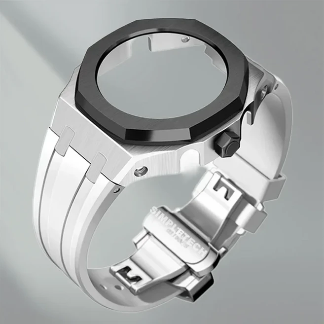 G 쇼크 카시오크 개조용 금속 베젤 고무 및 스틸 시계 케이스 스트랩 GA-B2100 개조 키트 GEN4 Gen5 GA2100, 26 B-silver White, 01 For GA2100 2110