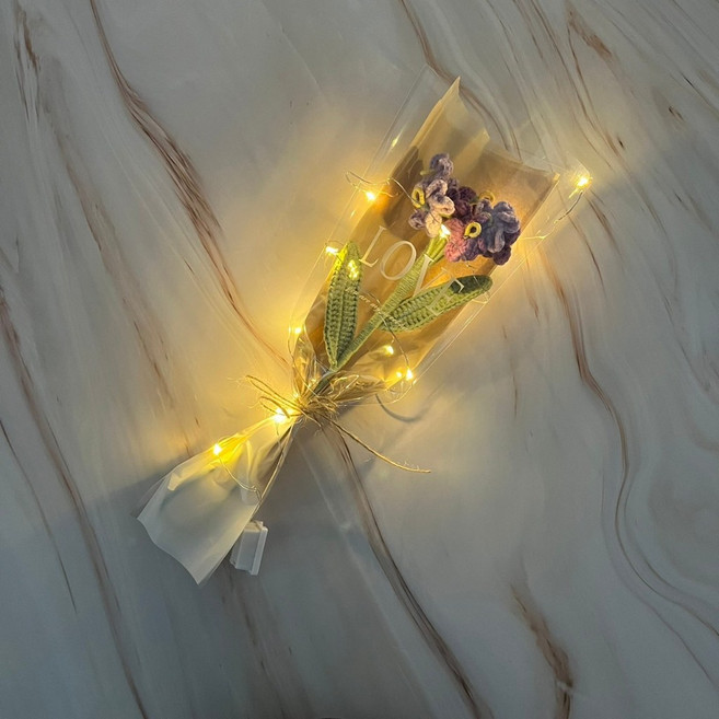 手作鉤針花束 LED燈飾 畢業主題, 勿忘我-紫色(單支暖光款), 1件