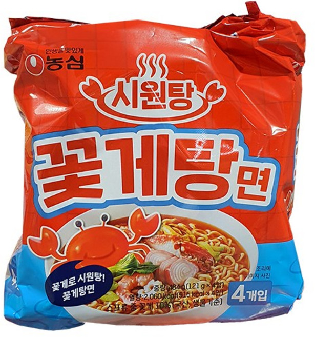 농심 시원탕 꽃게탕면 121g, 4개