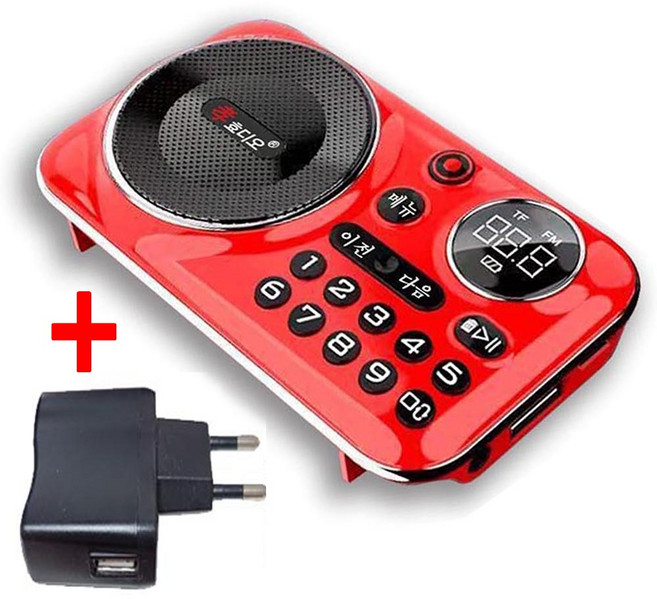 USB 아답터 효디오 효도라디오 블루투스 MP3 휴대용녹음기 휴대용라디오 USB노래 오디오플레이어 등산 낚시 여행 부모님선물 어버이날선물, 레드, 본상품